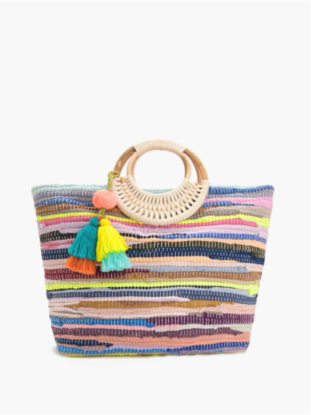 Multicolor Handwoven Tote with Tassels